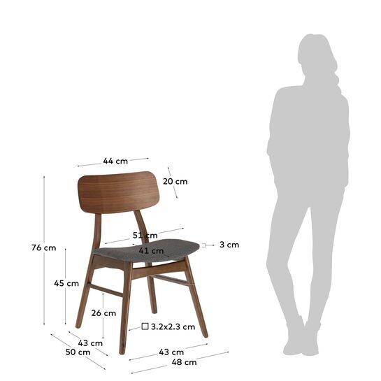 Silla Selia de madera maciza de caucho y chapa de nogal tapizado gris oscuro
