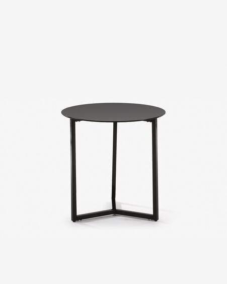 Mesa auxiliar Raeam cristal templado y acero acabado negro Ø 50 cm