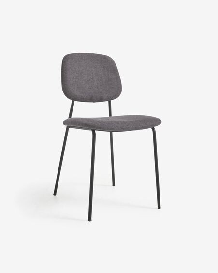 Silla Benilda gris oscuro, chapa de roble y acero con acabado negro