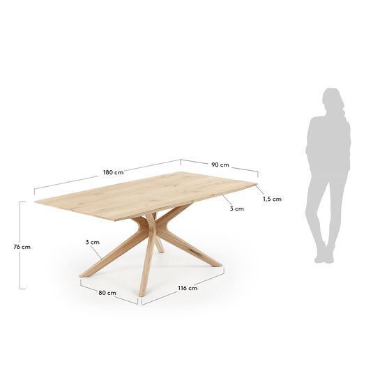 Mesa Armande chapa de roble con acabado blanqueado 180 x 90 cm