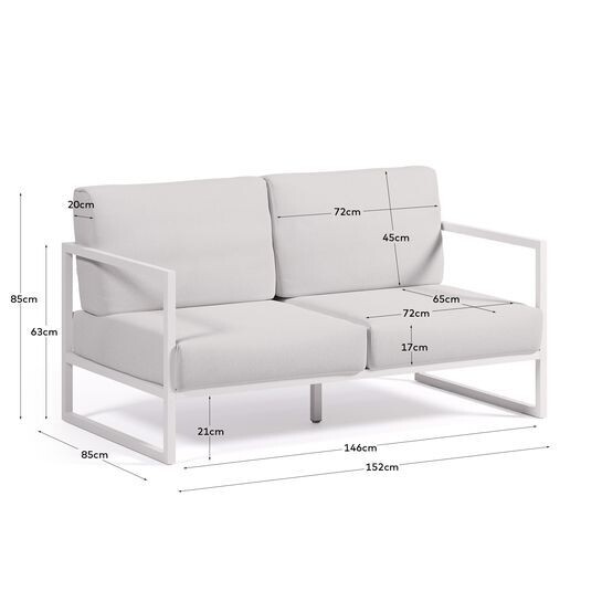 Sofá 100% exterior Comova 2 plazas blanco y de aluminio blanco 150 cm
