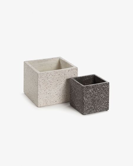 Set Bransc de 2 maceteros cuadrados de terrazo blanco y negro