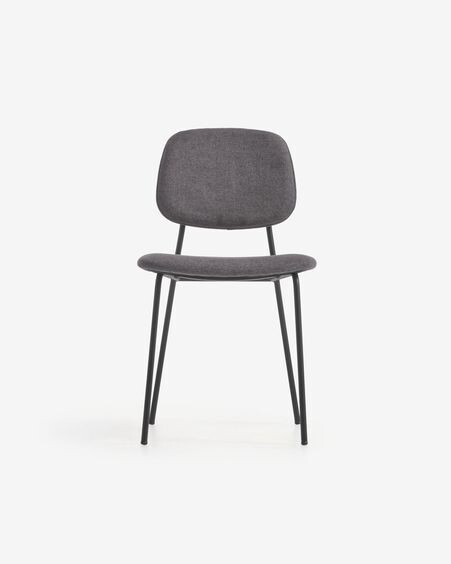 Silla Benilda gris oscuro, chapa de roble y acero con acabado negro
