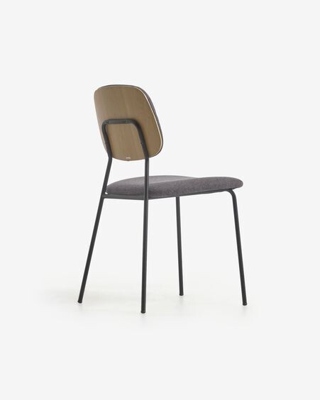 Silla Benilda gris oscuro, chapa de roble y acero con acabado negro