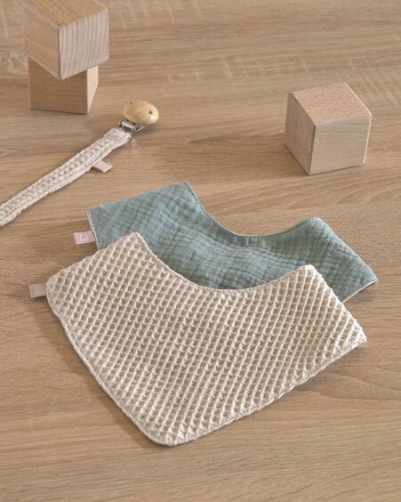 Set Lupe de 2 bandanas 100% algodón orgánico (GOTS) beige y turquesa