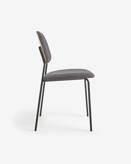 Silla Benilda gris oscuro, chapa de roble y acero con acabado negro