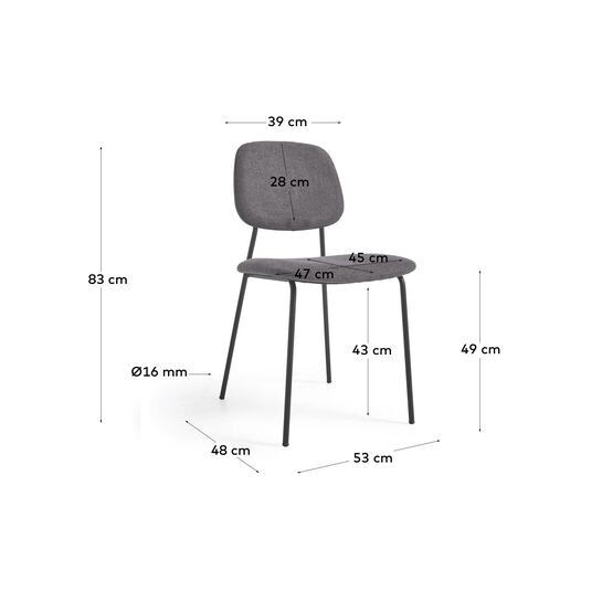 Silla Benilda gris oscuro, chapa de roble y acero con acabado negro