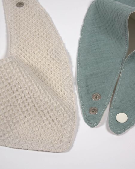 Set Lupe de 2 bandanas 100% algodón orgánico (GOTS) beige y turquesa
