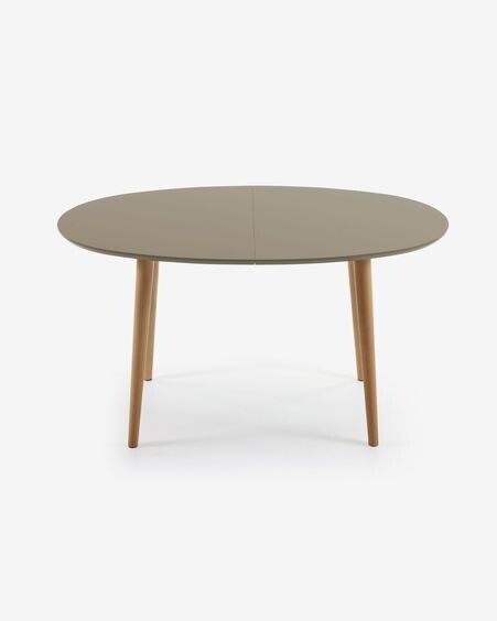 Mesa extensible oval Oqui MDF lacado marrón y patas madera maciza haya 140 (220) x 90 cm
