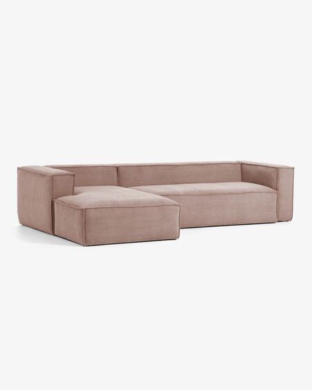Sofá Blok 4 plazas chaise longue izquierdo pana gruesa rosa 330 cm