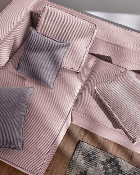 Sofá Blok 4 plazas chaise longue izquierdo pana gruesa rosa 330 cm