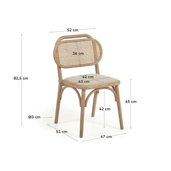 Silla Doriane de madera maciza de roble acabado natural y asiento de tela