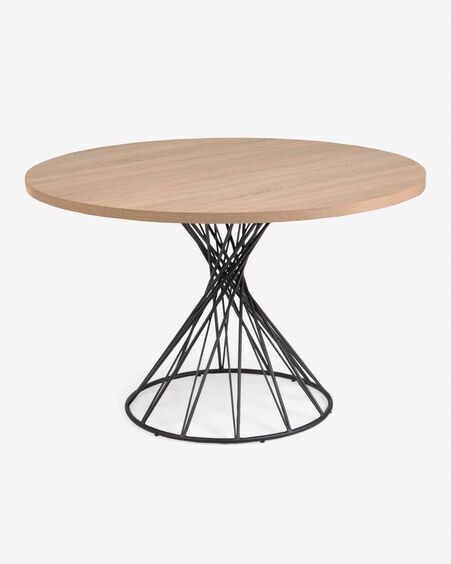 Mesa redonda Niut de melamina acabado natural patas de acero acabado negro Ø 120 cm