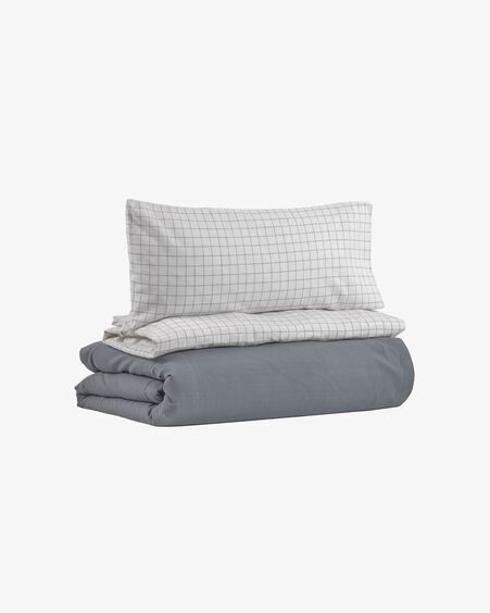 Set Alay funda nórdica, bajera y funda almohada algodón orgánico GOTS cuadros 70 x 140 cm