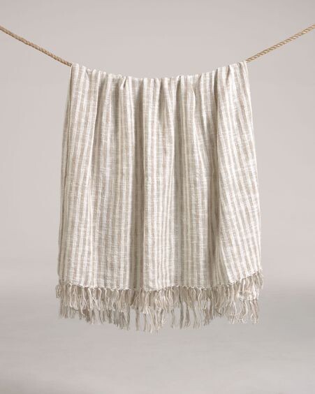 Manta Carola rayas 100% algodón marrón y blanco 130 x 170 cm