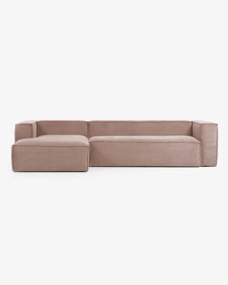 Sofá Blok 4 plazas chaise longue izquierdo pana gruesa rosa 330 cm