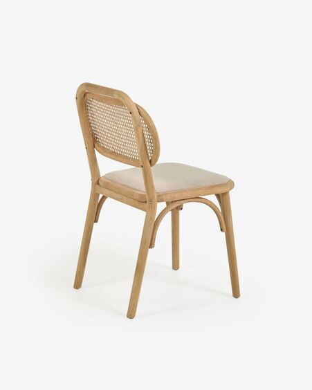 Silla Doriane de madera maciza de roble acabado natural y asiento de tela
