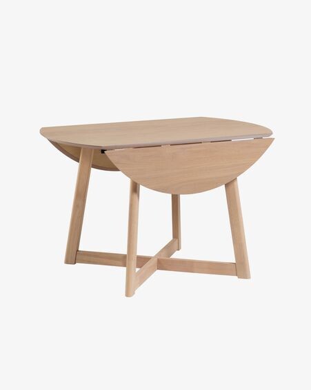 Mesa extensible redonda Maryse 70 (120) x 75 cm chapa de roble patas madera maciza caucho