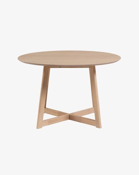 Mesa extensible redonda Maryse 70 (120) x 75 cm chapa de roble patas madera maciza caucho
