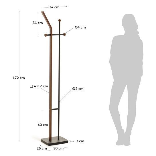 Perchero Magali acero negro y contrachapado de roble 172 cm
