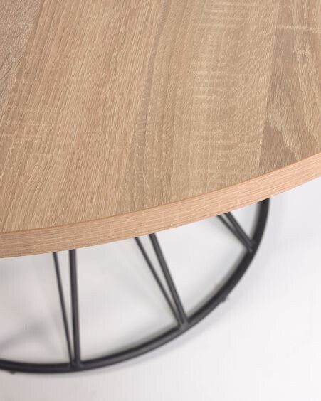 Mesa redonda Niut de melamina acabado natural patas de acero acabado negro Ø 120 cm