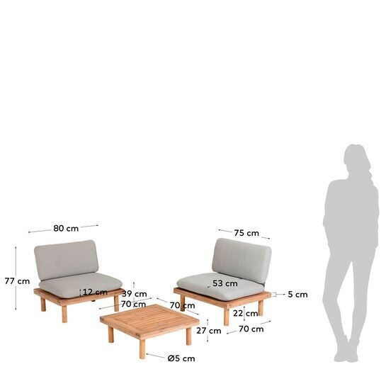Set Viridis de 2 sillones y 1 mesa de madera maciza de acacia FSC 100%