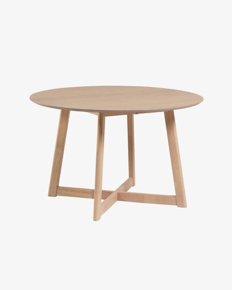 Mesa extensible redonda Maryse 70 (120) x 75 cm chapa de roble patas madera maciza caucho