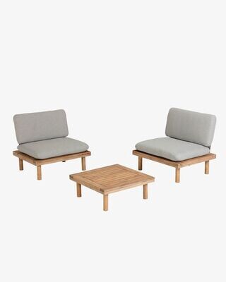 Set Viridis de 2 sillones y 1 mesa de madera maciza de acacia FSC 100%