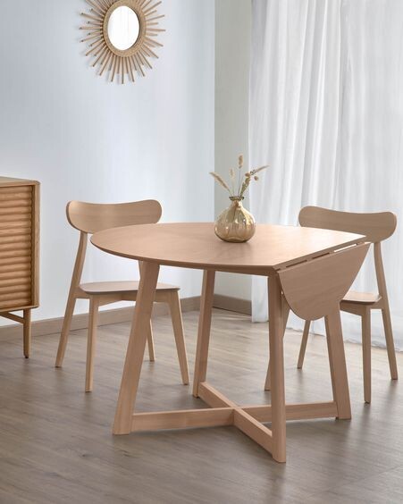 Mesa extensible redonda Maryse 70 (120) x 75 cm chapa de roble patas madera maciza caucho