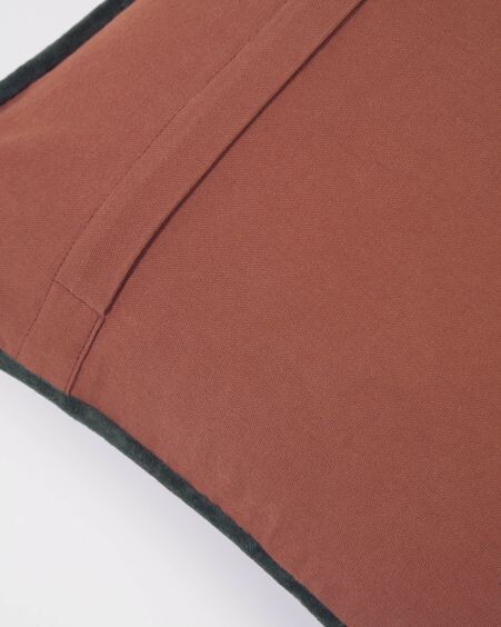Funda cojín Julina 100 % algodón terciopelo rojo y borde verde 45 x 45 cm