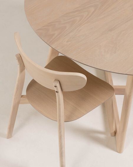 Mesa extensible redonda Maryse 70 (120) x 75 cm chapa de roble patas madera maciza caucho