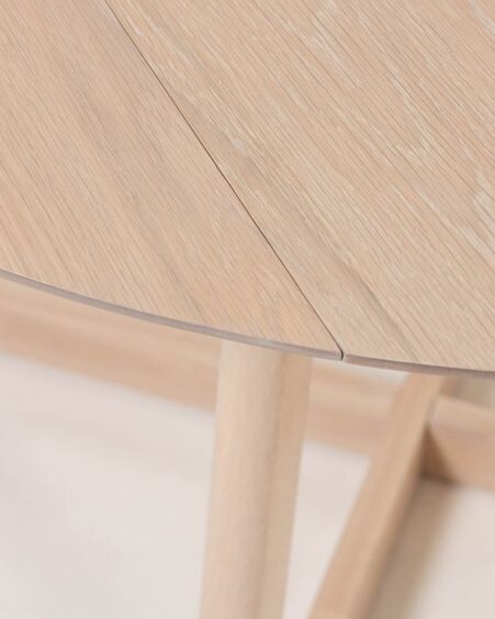 Mesa extensible redonda Maryse 70 (120) x 75 cm chapa de roble patas madera maciza caucho