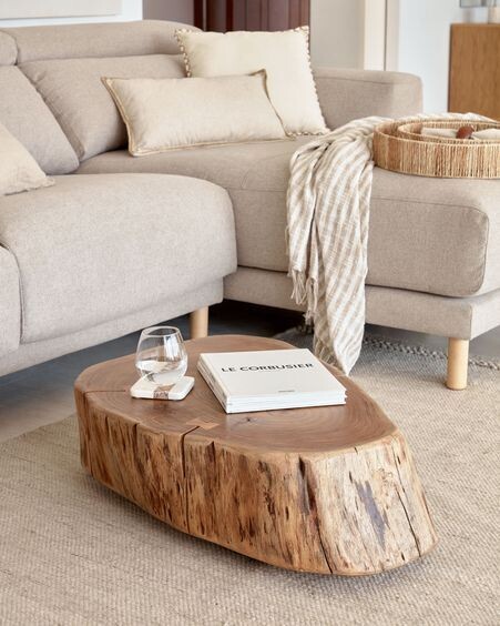 Mesa de centro con ruedas Essi madera maciza de acacia Ø 65 x 60 cm