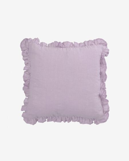 Funda cojín Nacha de algodón y lino lila 45 x 45 cm