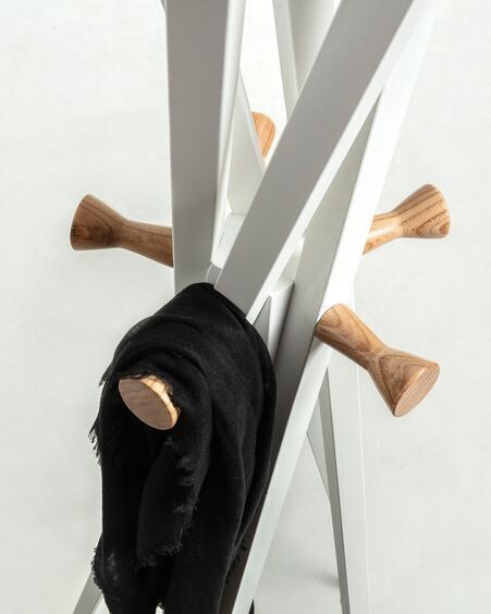 Perchero Chelsey acero blanco y madera maciza de caucho 170 cm