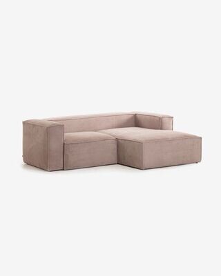 Sofá Blok 2 plazas chaise longue derecho pana gruesa rosa 240 cm