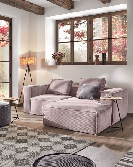 Sofá Blok 2 plazas chaise longue derecho pana gruesa rosa 240 cm