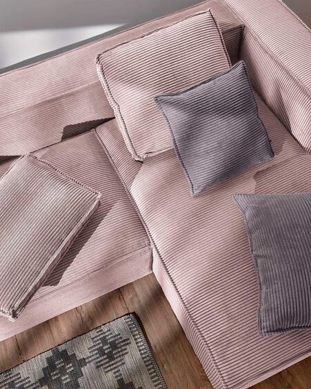 Sofá Blok 2 plazas chaise longue derecho pana gruesa rosa 240 cm