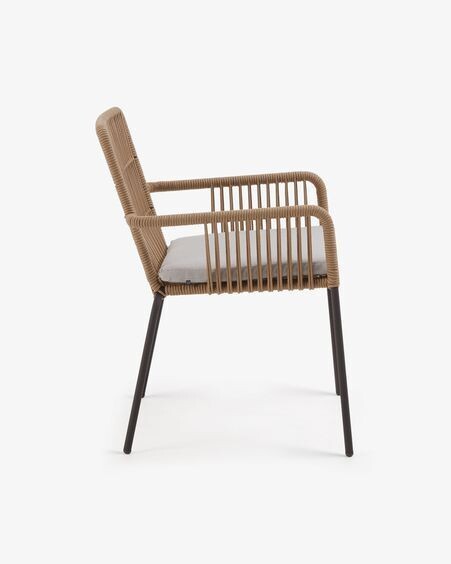 Silla Samanta de cuerda beige y patas de acero galvanizado
