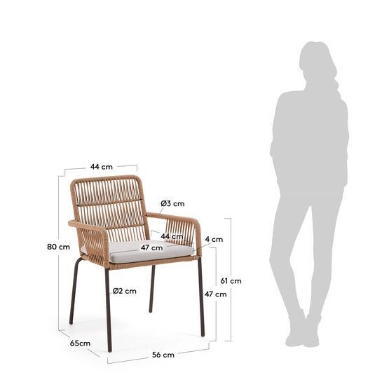 Silla Samanta de cuerda beige y patas de acero galvanizado
