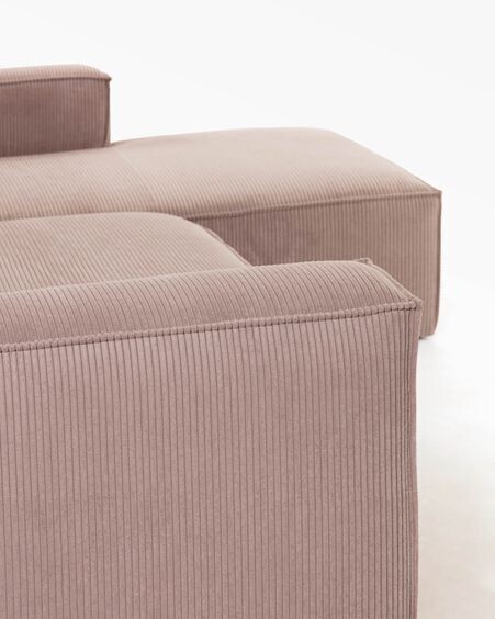 Sofá Blok 2 plazas chaise longue derecho pana gruesa rosa 240 cm