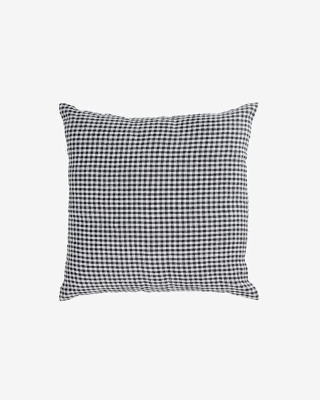 Funda cojín Hilaria 100% lino cuadros blanco y negro 45 x 45 cm