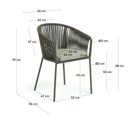 Silla Yanet de cuerda verde y patas de acero galvanizado
