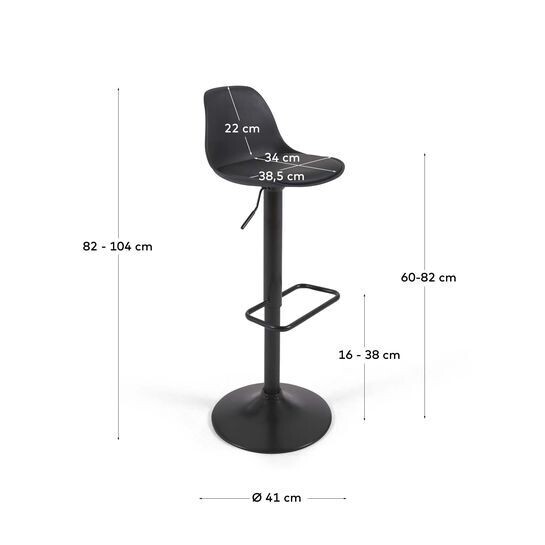 Taburete Orlando - T de piel sintética negro y acero negro mate 60-82 cm