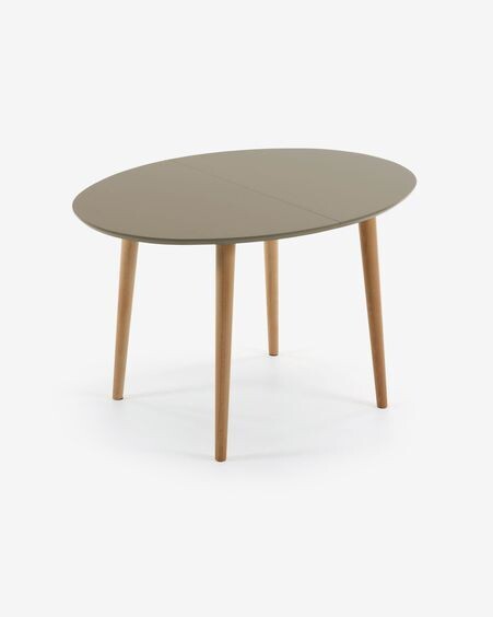 Mesa extensible oval Oqui MDF lacado marrón y patas madera maciza haya 120 (200) x 90 cm