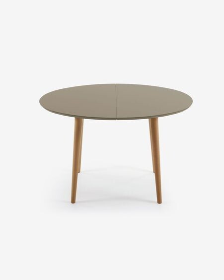 Mesa extensible oval Oqui MDF lacado marrón y patas madera maciza haya 120 (200) x 90 cm