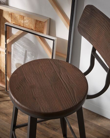 Taburete Rihana de madera maciza de bambú y acero altura 78 cm