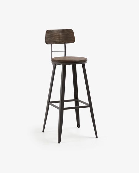 Taburete Rihana de madera maciza de bambú y acero altura 78 cm