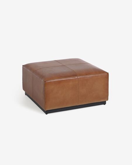 Reposapiés Cesia piel de búfalo marrón 70 x 70 cm con base de madera