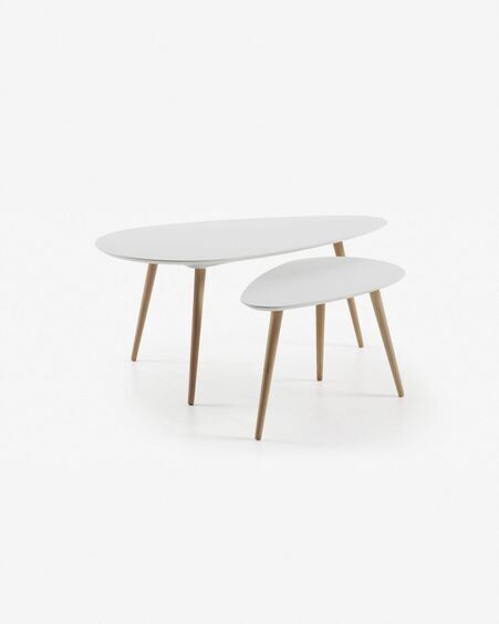 Set oval Kirb de 2 mesas auxiliares blanco